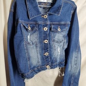 Rue 21 Crop Top Distressed Jeans Denim Jean Jacket Girls Size XL